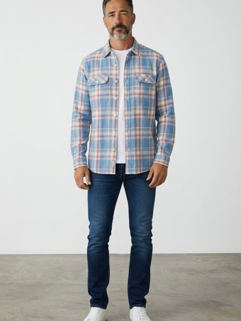 H&M Light Blue and Red Plaid Button-Down Shirt